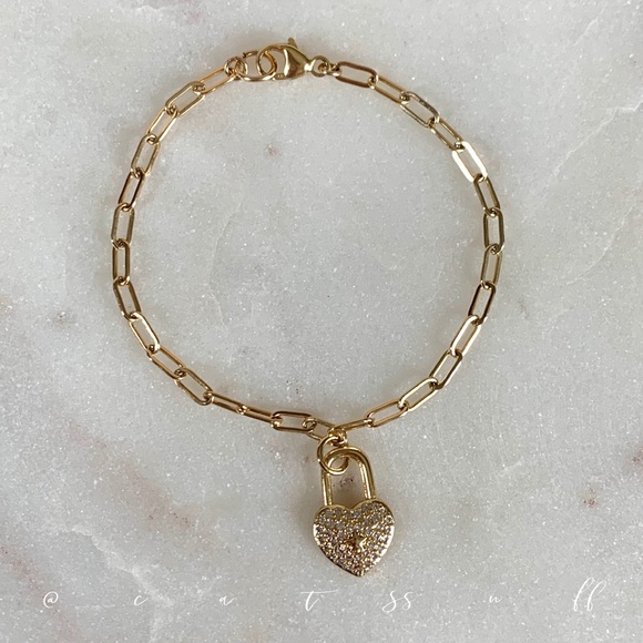 CZ Heart Padlock Bracelet - Picture 3 of 10